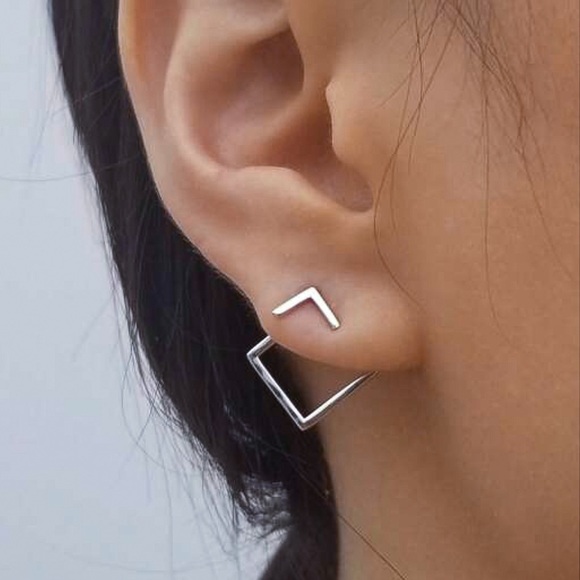 Any 3/$25! Silver Geometric Studs w/Jacket Backs Earrings - Picture 4 of 6